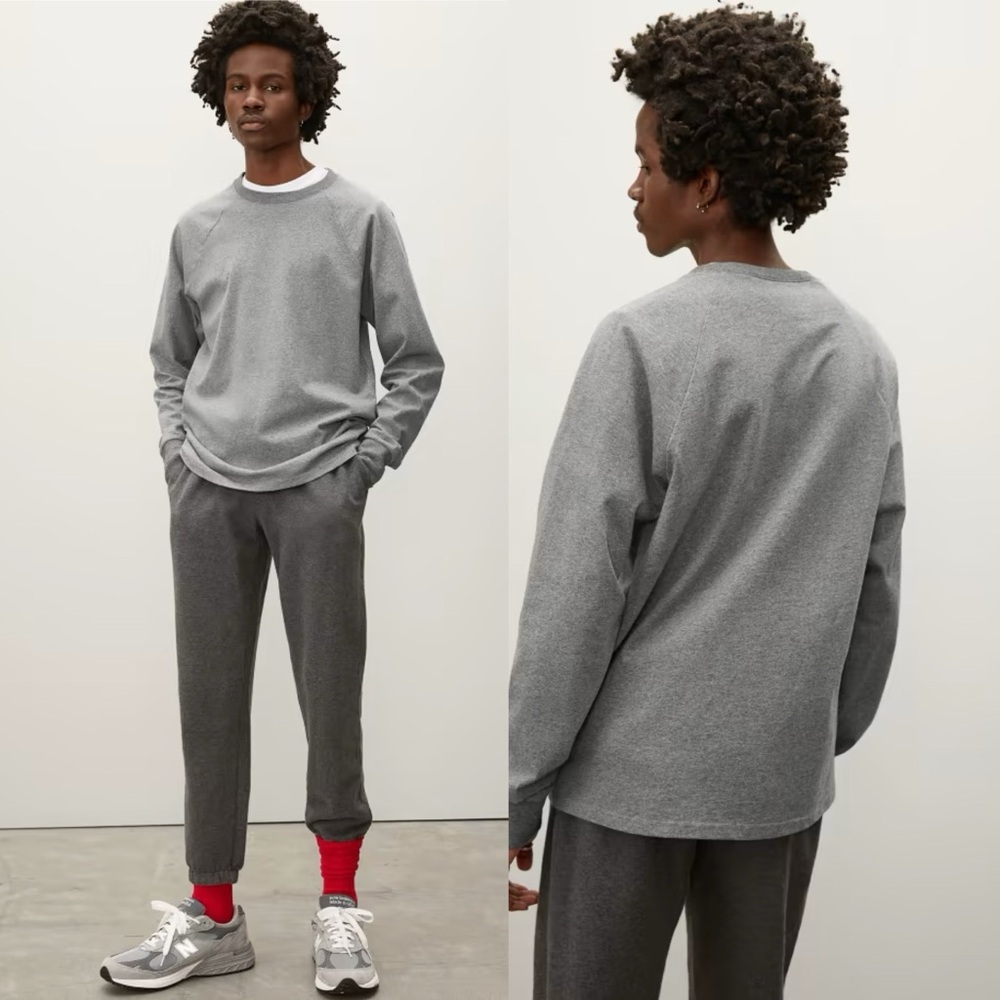 Everlane Premium Weight Long Sleeve Crew Neck Tee Mens Size Large Grey Cotton L
